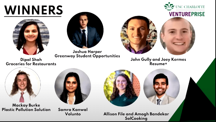 Winners: Dipah Shah, Groceries for Restaurants
Joshua Harper, Greenway Student Opportunities
John Gully and Joey Kermes, Resume+
Mackay Burke, Plastic Pollution Solution
Samra Kanwal, Volunto
Allison File and Amough Bandekar, SolCooking 