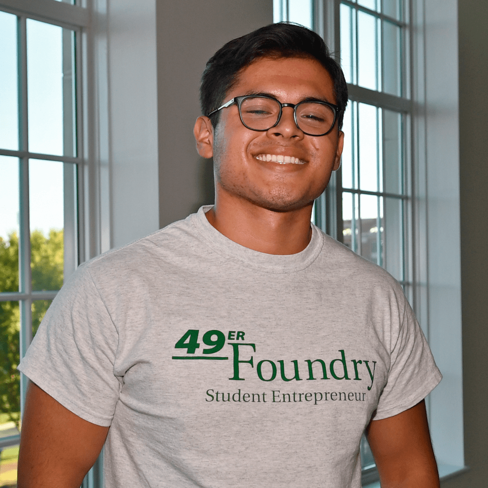 Fidel Henriquez wearing a 49er Foundry t-shirt